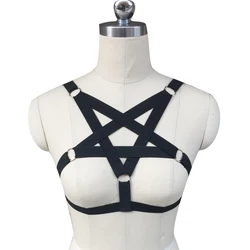 Women's bra black body harness sexy lingerie spandex harajuku pastel gothic pentagram cage bra bondage harness Star harness bra