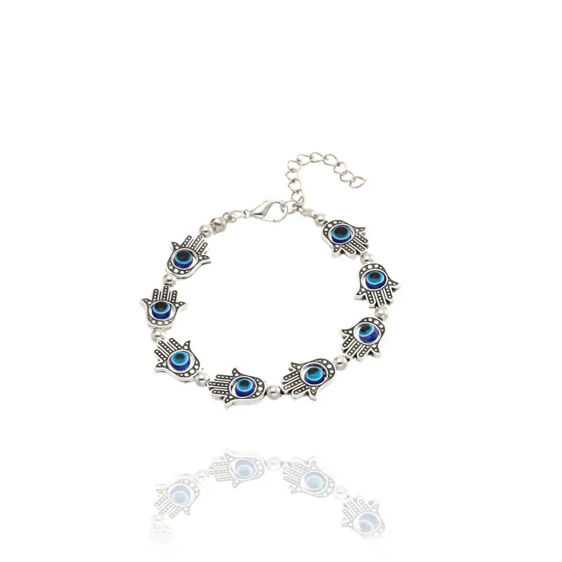 Granos de la manera Pulsera Del Encanto Elástico Piedra Natural Pulsera de Hamsa de Fátima Mano del Ojo malvado del Diablo de Lava Pulsera Para Hombres Mujeres regalo