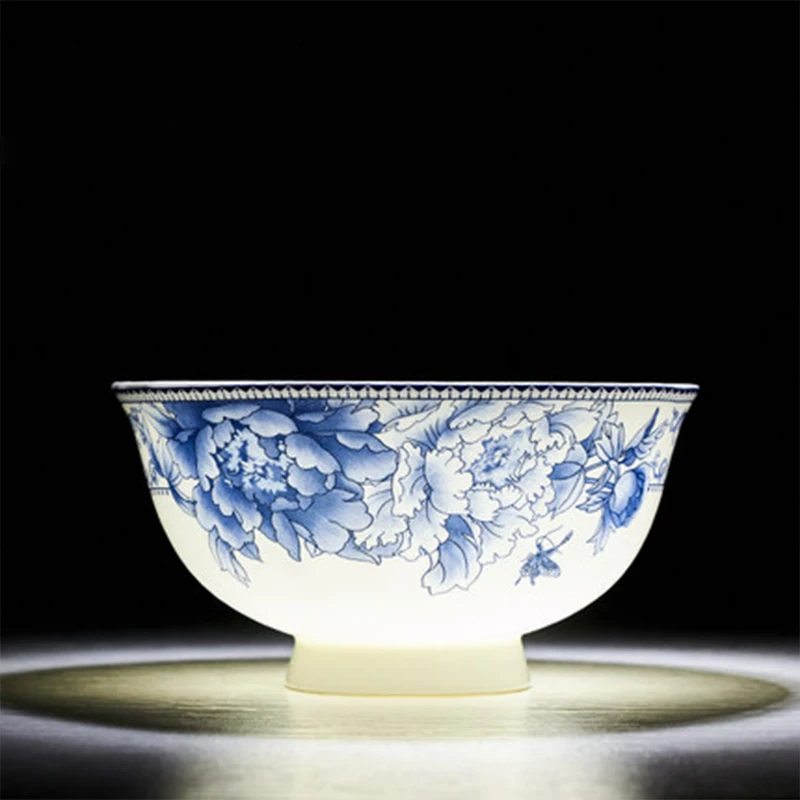 WOURMTH  Blue and white porcelain Rice Soup Bowl Chinese Style  Ceramic Bowl  Mixing Bowl