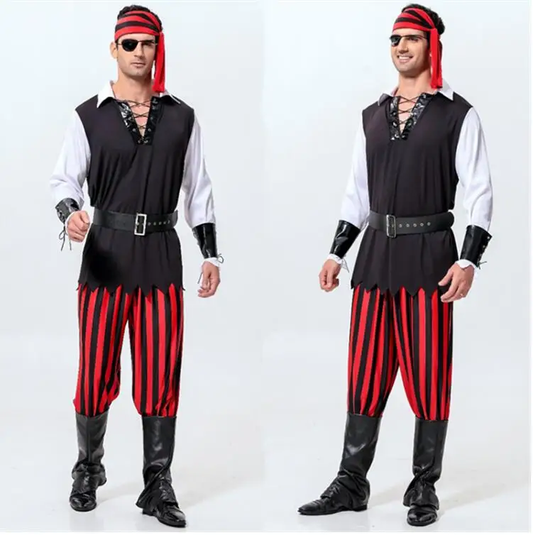 Mens Large Pirates Caribbean Fancy Dress Costume Jack Sparrow Pirate Size