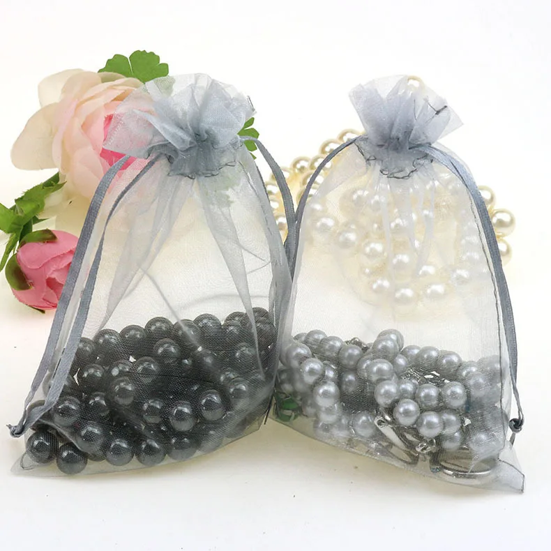 11x16cm Grey Organza Jewelry Bags Sheer Organza Pouch Pouches For Wedding Customized Logo Printing 100pcs/lot Wholesale