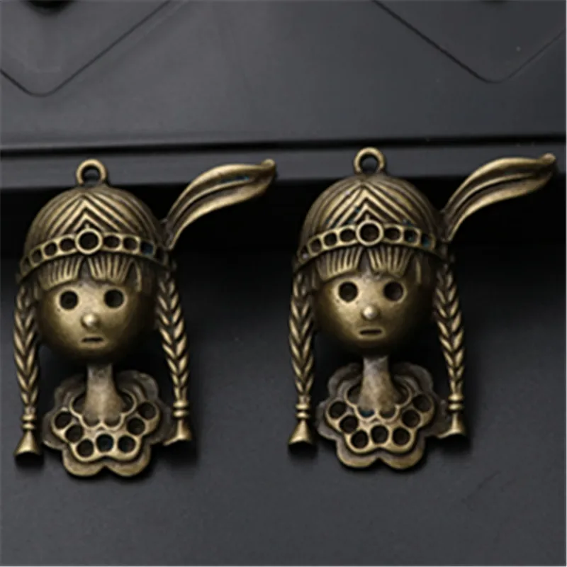 2pcs Antique Bronze Color 3D North America Aborigine Pretty Girl Pendant DIY Charm Necklace Jewelry Crafts Making 50*42mm A862