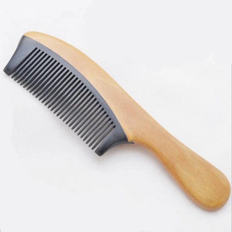 10pcs Handmade Natural Ox Horn+ Green Sandalwood Hair Brush Wooden Comb hair massage peine anti-static hairbrush combs massager