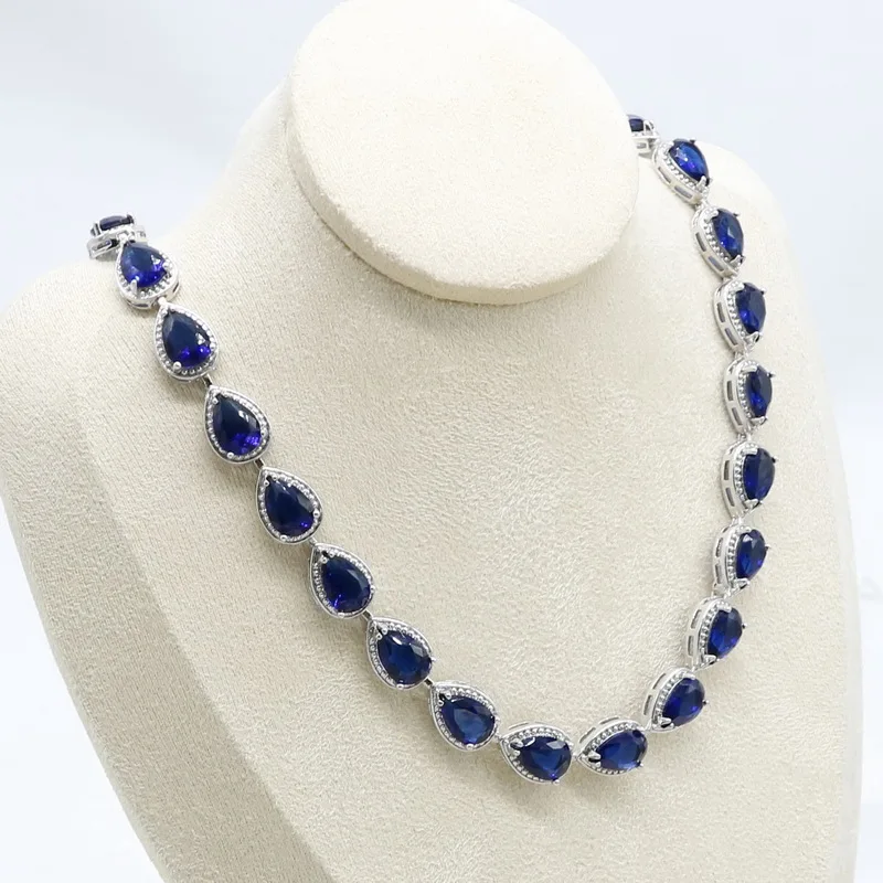 Water Drop Royal Blue Necklace Earrings Women Bridal Jewelry Sets Wedding Gift Box