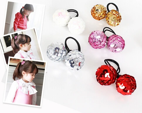 

Free Shipping 2015 New Baby Shiny Ball Hair Ties Bands Kids Children Elastic Hair Ropes Accessories