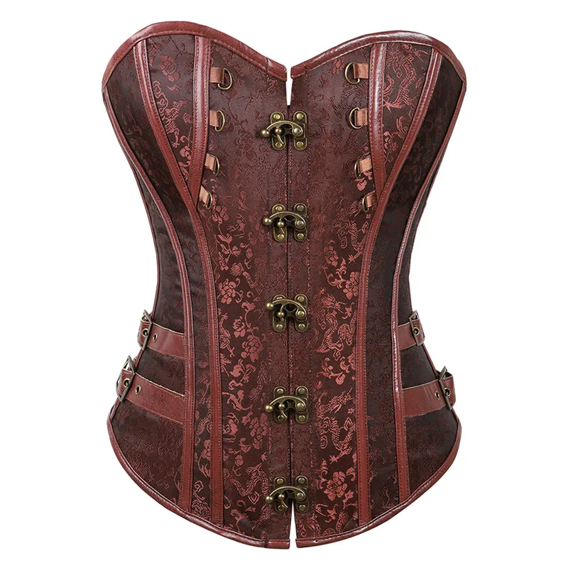 Sapubonva Corset Bustier Steampunk Clothing Women Top Plus Size Vintage Outerwear Corselet Overbust Pirate Costume Brown Black