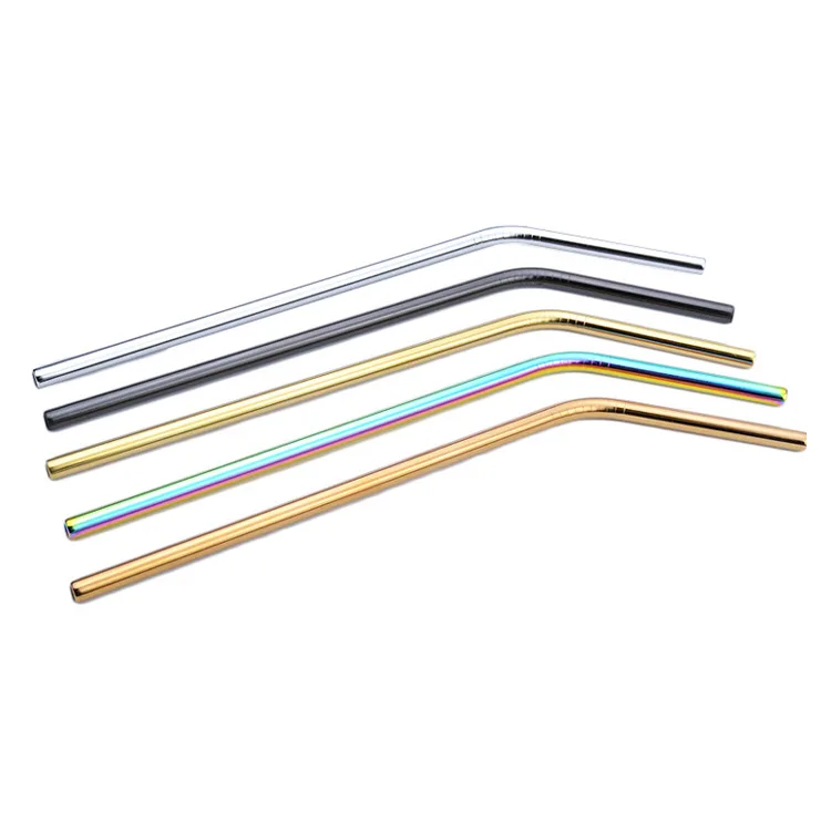 100pcs Stainless Steel Drinking Straws+Cleaner Brush Reusable Unfolded Bend Metal Straw Gold Black Kitchen tool lin 4530