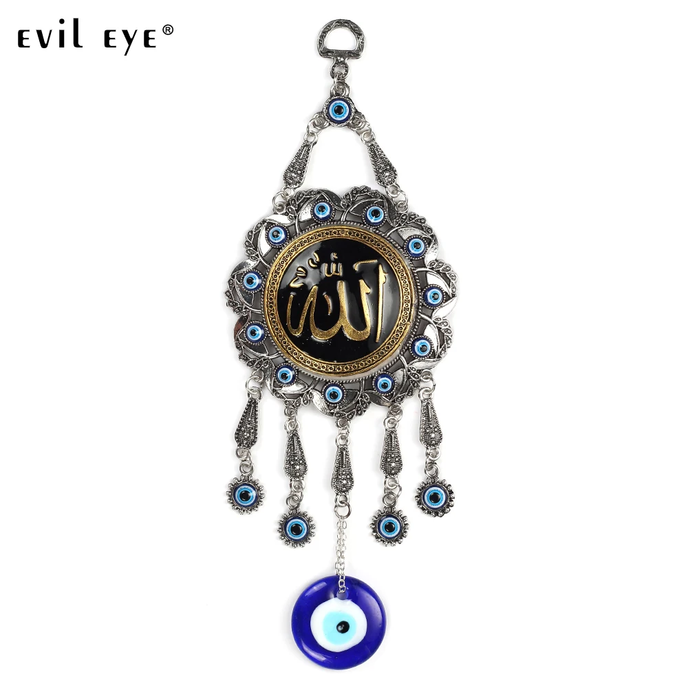 Evil Eye Alloy Painting Oil Round Quran Wall Hanging Jewelry Pendant With BULE EVIL EYE BEADs EY5037