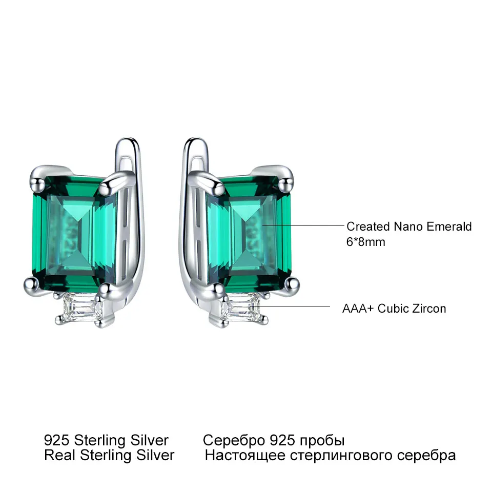 Kolczyki z klipsem ze srebra próby 925 Nano Emerald 6X8mm Kolczyki z klipsem Szmaragdowe kolczyki dla dziewczyny Prezent urodzinowy — zdjęcie 6
