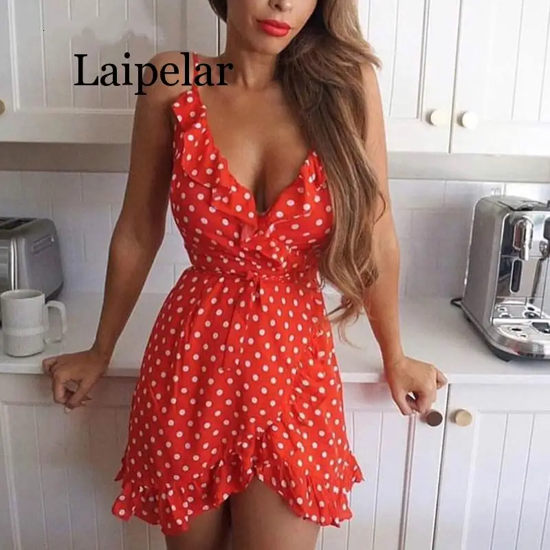 

Laipelar Stars Print Dress Women Sexy White Wrap Rustic Casual Summer Style Boho Resort High Waist Red Polka Dots Dresses