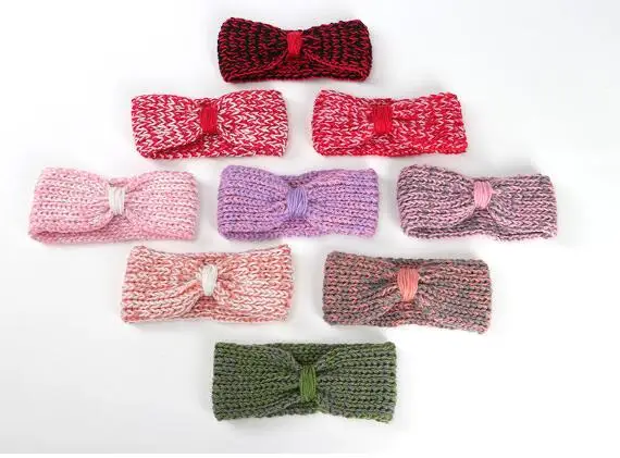 25PCS Wholesale Newborn Turban Ear Winter Bowknot Headband Crochet Knitted Headwear Kids Hairband Headwrap Hair Band Accessories