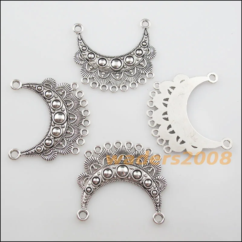 4Pcs Tibetan Silver Color 2-8 Moon Flower Charms Pendants Connectors 42x46mm