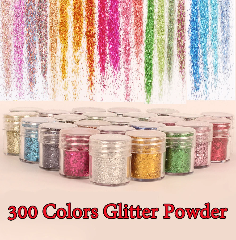 300Jar/Box Mixed 300 Colors Mixed Shape Nail Glitter Fine Powder For Nail Art Decoration Optional 300 Colors Factory Price