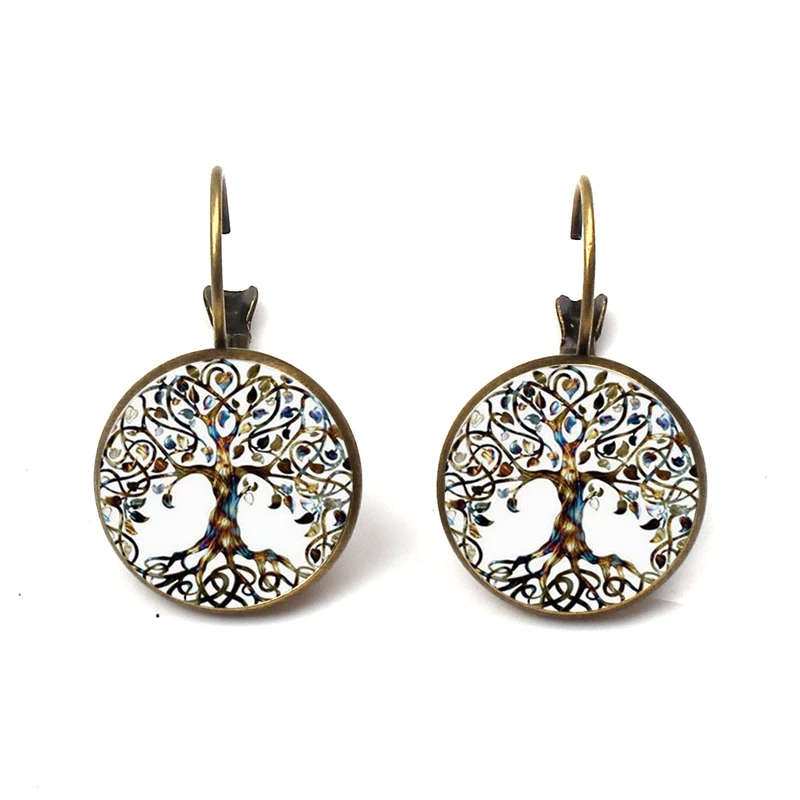 Tree of Life Flower Earring Vintage plant Cabochon Glass earrings life Tree for Pendant Women Jewelry Gifts birthday wholesale