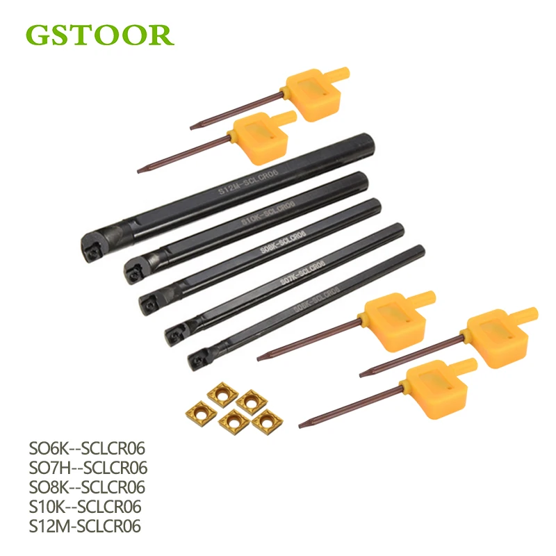 5pcs set Boring Bar Tunring Tool SCLCR 6 7 8 10 12mm with 5Pcs CCMT0602 Insert 95 Degree Right Hand Blade Turning Tool Set