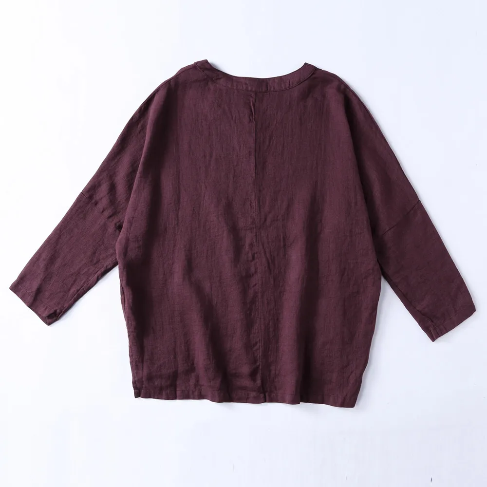 Blusa feminina de linho com manga morcego, camisa solta de verão preta, vermelha, vinho, elegante, casual, feminina, tops