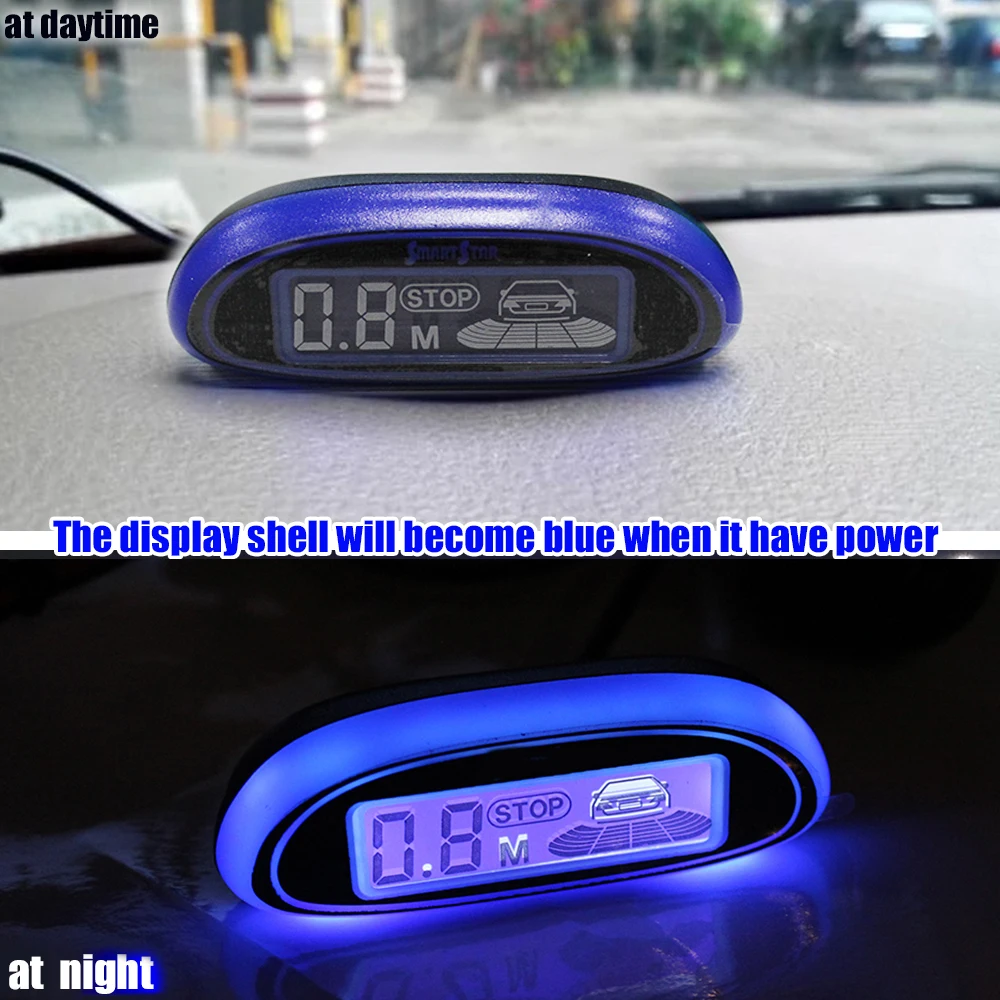 New Blue Screen English Voice  Car Parking Assistance Parking Sensor 4 Sensors Led Display Reverse Backup Radar Monitor Detector