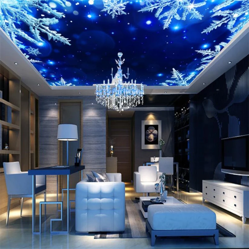 

wellyu Fantasy Star Snowflake Ceiling Ceiling Mural Custom Large Mural Green Wallpaper papel de parede para quarto