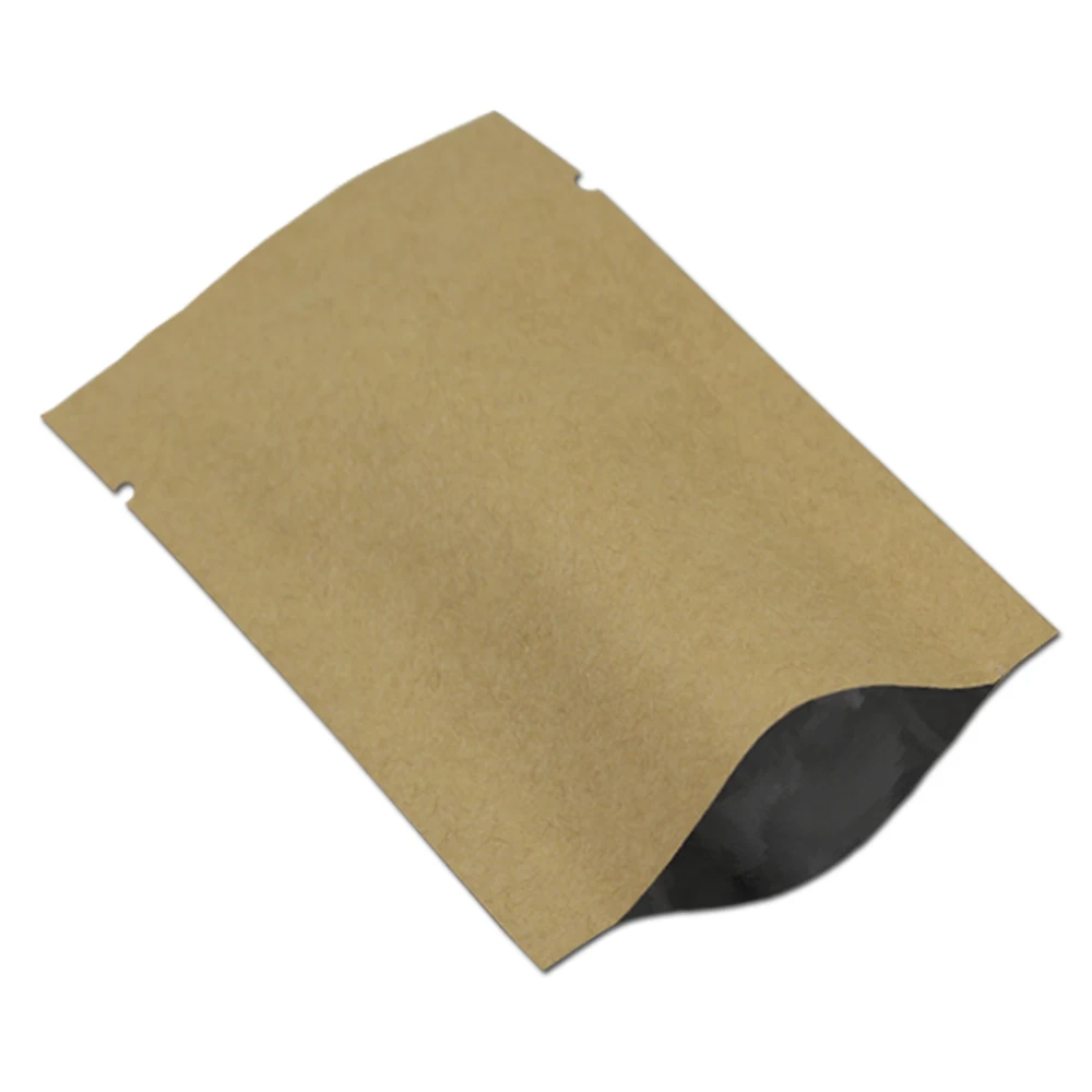 

6*9cm 300pcs/ Lot Brown Open Top Kraft Paper Foil Aluminium Heat Seal Paper Packaging Bag for Sugar Powder Coffee Spices Storage