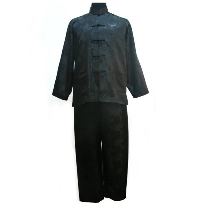 Conjunto de traje kung fu tradicião chinesa preta masculino, manga comprida top com calça s m l xl xxl xxxl yf1141
