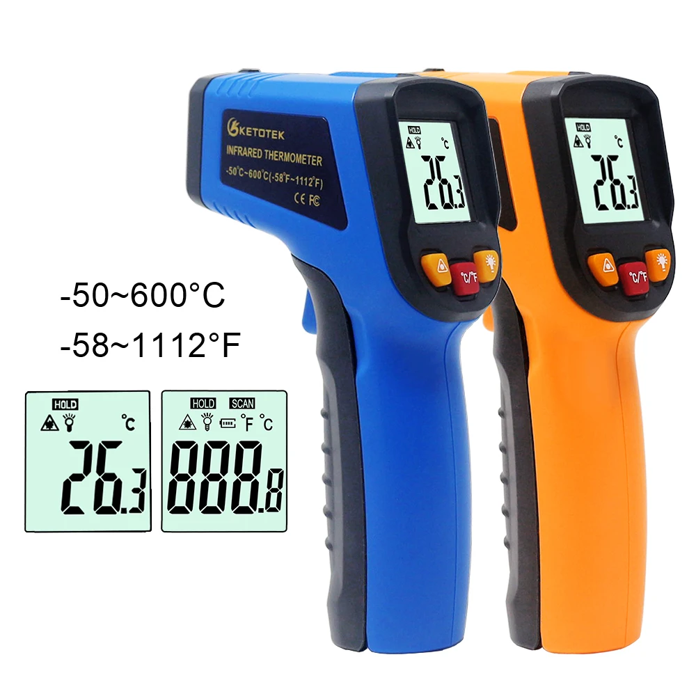 Digital Laser IR Infrared Thermometer Temperature Meter LCD Thermostat -50~600C -50~400C C/F Celsius Pyrometer Non- contact