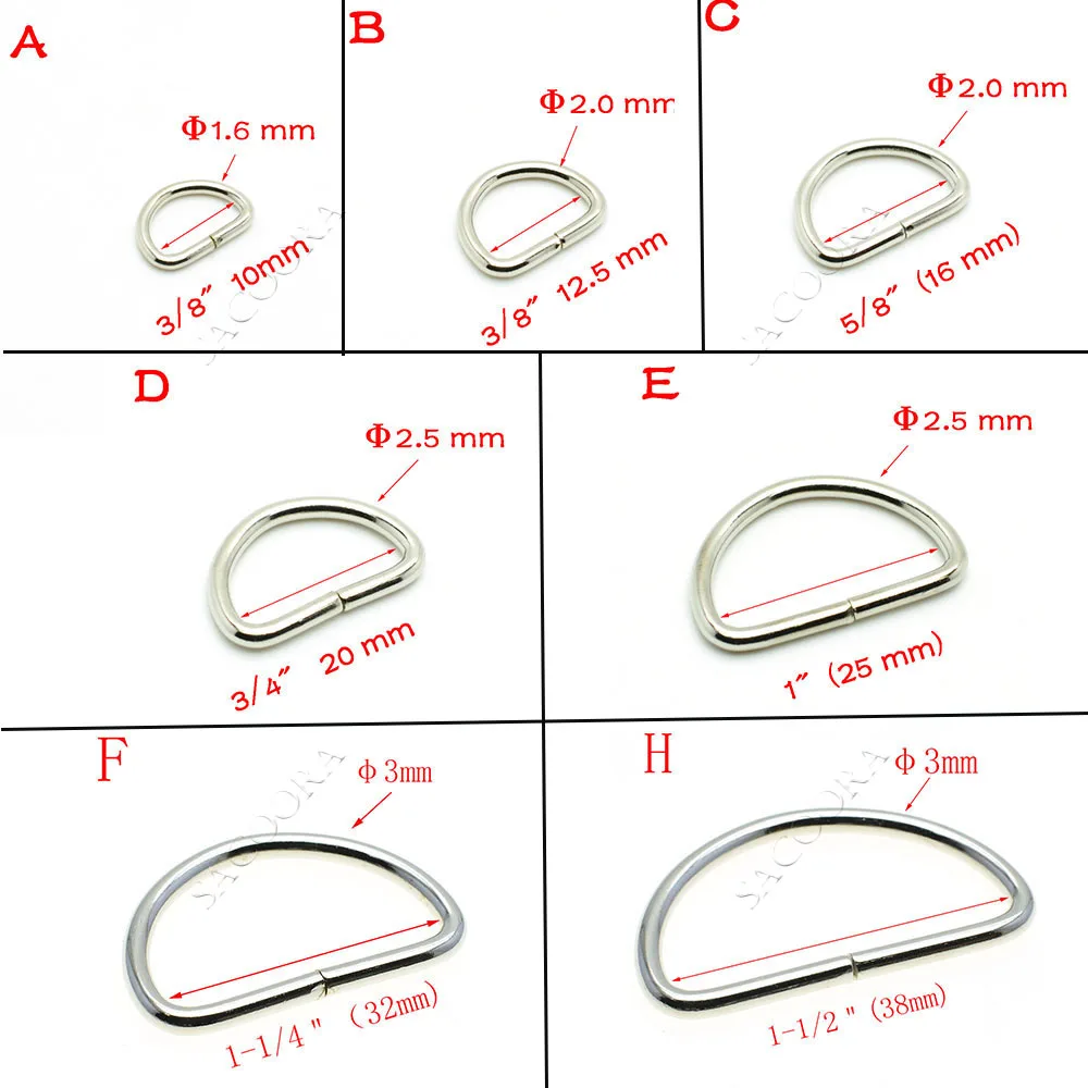 10pcs Metal Non-Welded D Ring Semi Ring Adjustable Buckle belt buckle For Backpacks Straps Dee Buckles DIY Accessorie