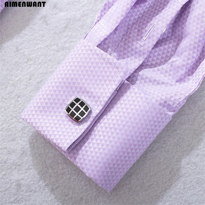 2023 Spring Business Shirt Mens Long Sleeve Slim Fit French Cuff Shirts Luxury Formal Checked Tees For Gifts Free Shipping