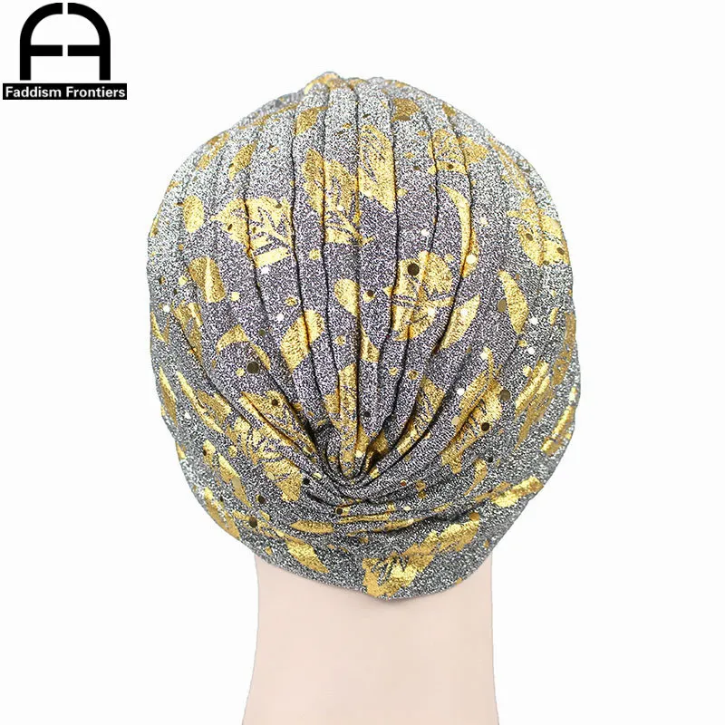 Fashion Women Turban Sparkly Shiny Print Turban Hat Muslim Turban Chemo Headwear Hair Cover Headband Hair Accessories Turban