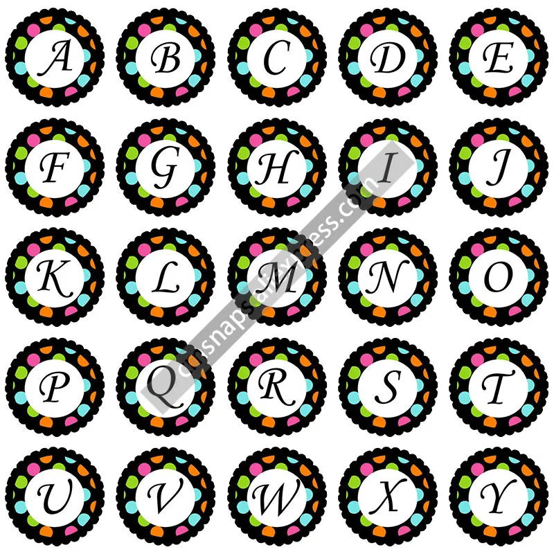 New A-Z Alphabet Letters words 26pcs 18mm snap buttons mixed round photo glass cabochon style for snap button jewelry