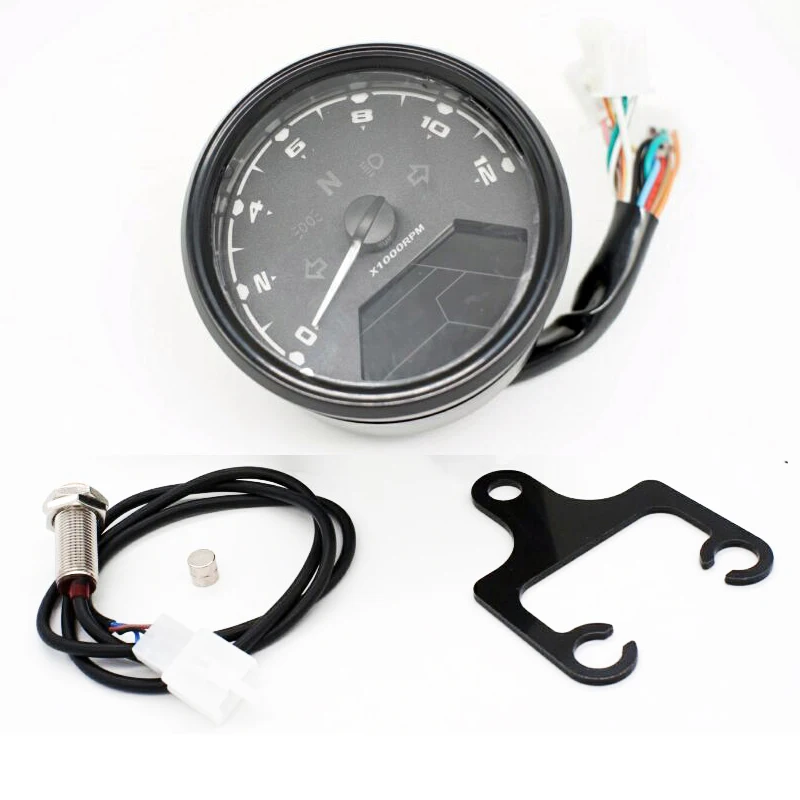 

Universal Digital Motorcycle Speedometer Odometer Techometer Gauge Dual Speed LCD Screen for 2-4 Cylinders Scooter Speed Meter