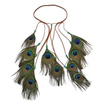 Peacock Feather Headband Hair Rope For Women Girls Bohemian Indian National Tribe  Festival Hippie Headdress Hair Accessories