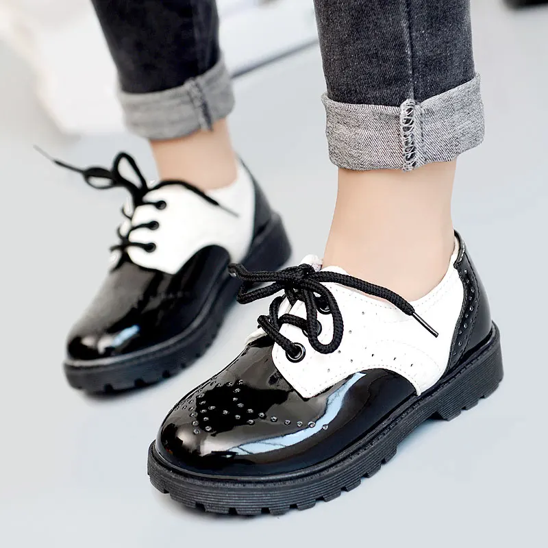 Children Boys Shoes Patent Leather Shoes Black White Spring Autumn Girls Boys School Uniform Kids Dress Shoes Size 21-36 CSH794