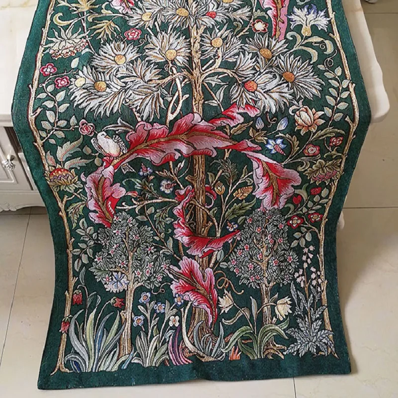 84*140cm restaurant home highly quality jacauard fabric red color william morris life of tree wall decor hanging tapestry ST-52