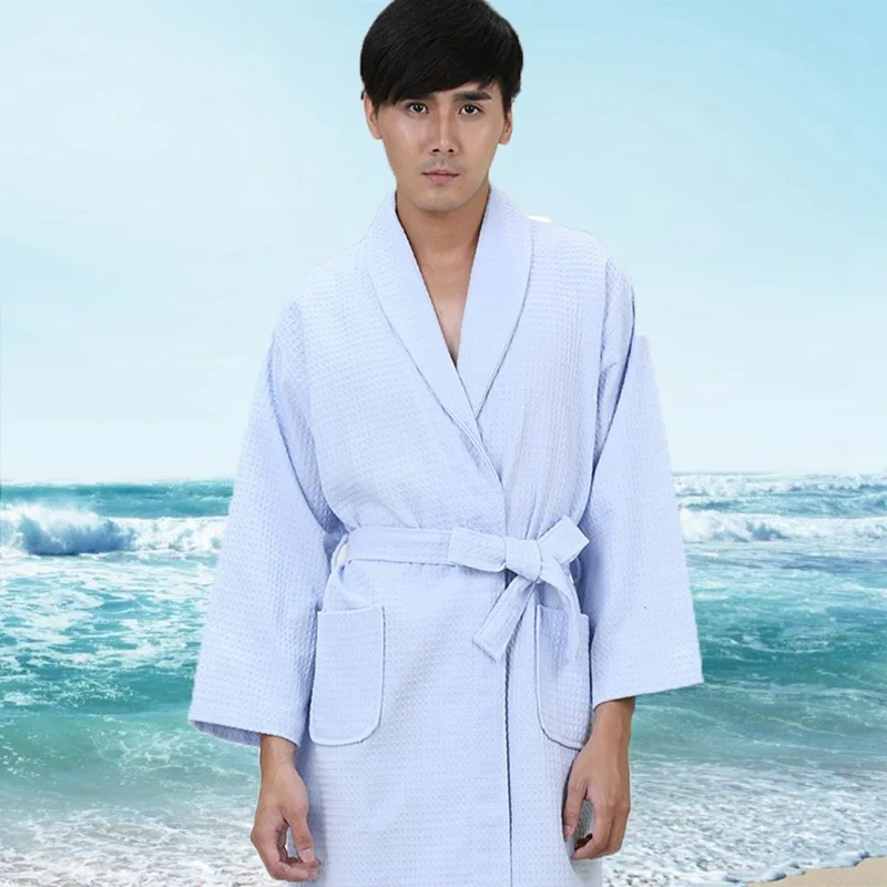 

Summer Waffle Cotton Bathrobe Men XXL Pajamas Women Nightgown Ladies Girls Home Hotel White Soft Long Cool