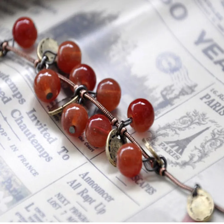 Vintage Sweet Cute Red Cherry Charm Bracelets & Bangles For Women Jewelry Retro Coin Bead Bracelet Mujer Pulseras Christmas Gift