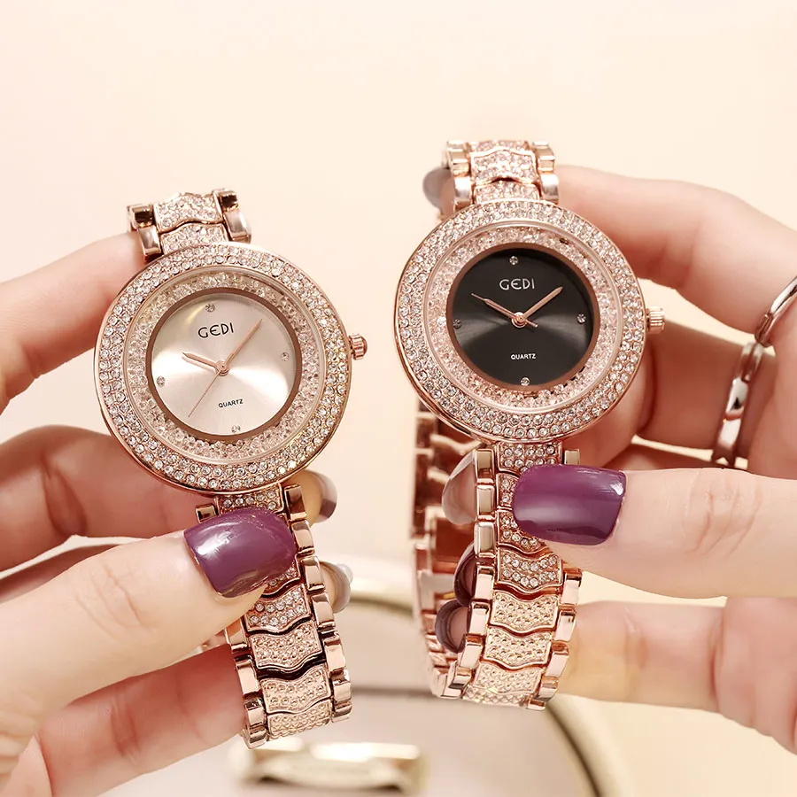 GEDI Watches Women Rhinestone Luxury Ladies Clock Fashion Women\'s Watch Waterproof Female Quartz Wristwatch relogio feminino