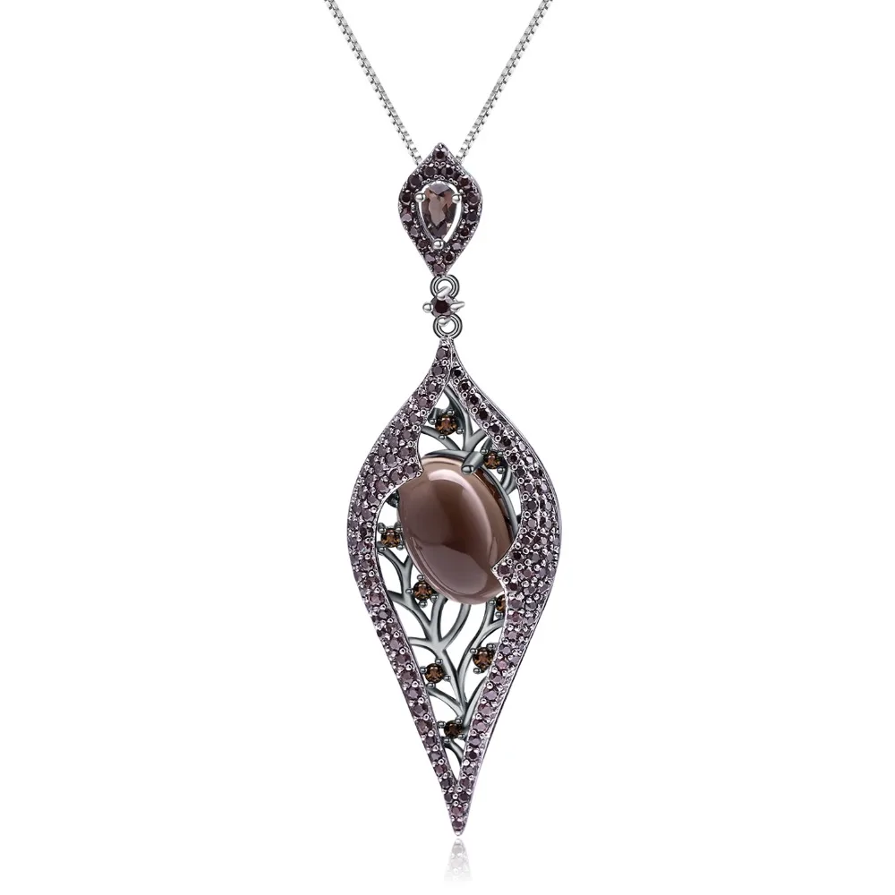 

GEM'S BALLET 100% 925 Sterling Sliver Natural Smoky Quartz Gemstone Vintage Gothic Punk Pendant Necklace For Women Party Jewelry