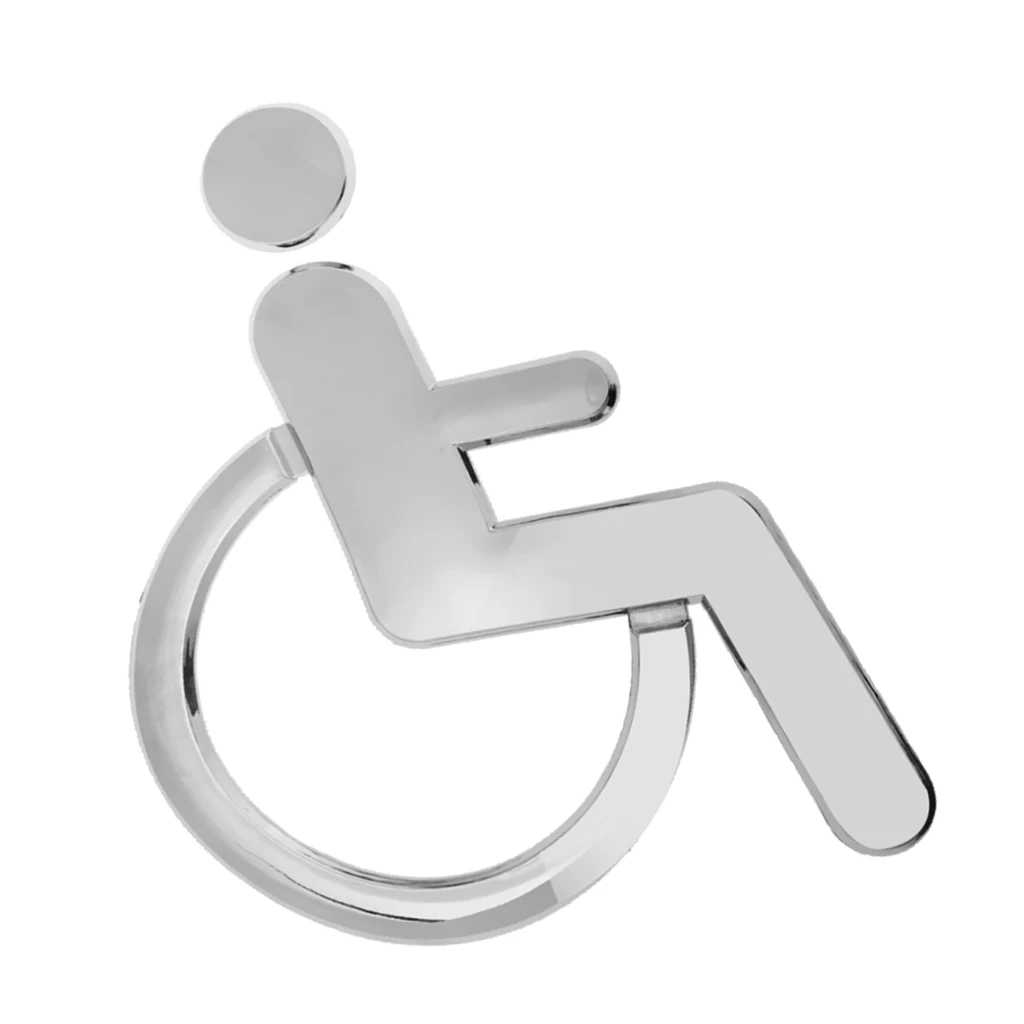 Symbol Sign Wheelchair Toilet Acrylic Adhesive Handicap Wall Decal Sign for Unisex Bathroom Restroom Door Symbol Silver