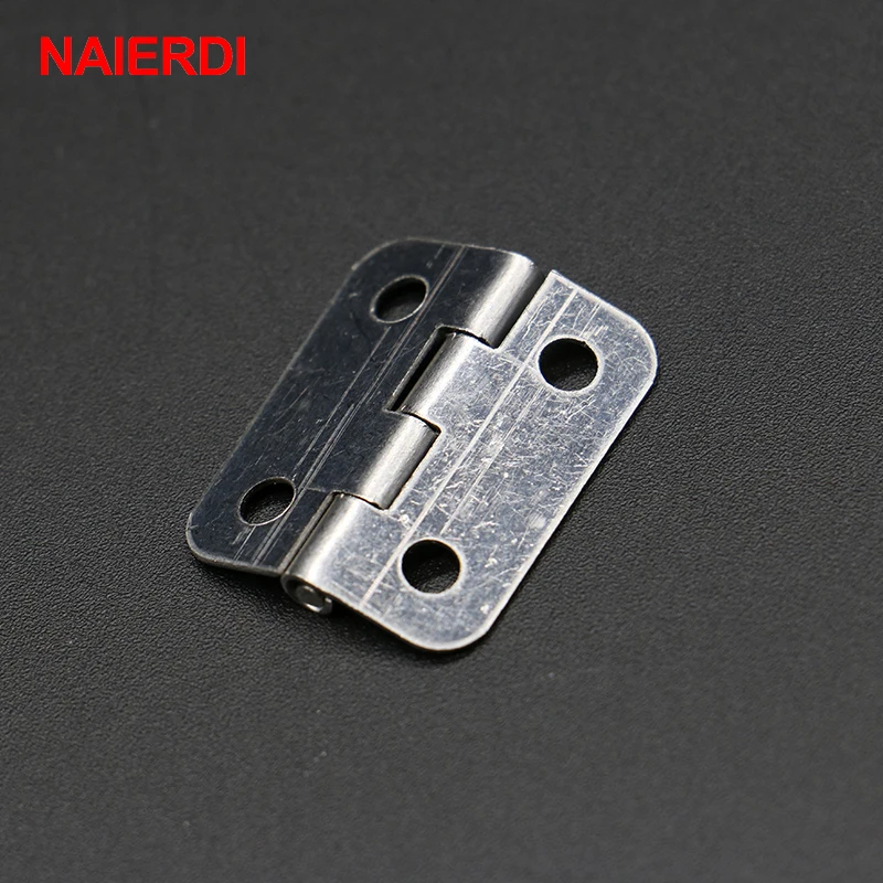 NAIERDI 10pcs 25mm x 20mm Silver Mini Door Hinges Cabinet Drawer Jewellery Box Mini Hinge With Screws For Furniture Hardware