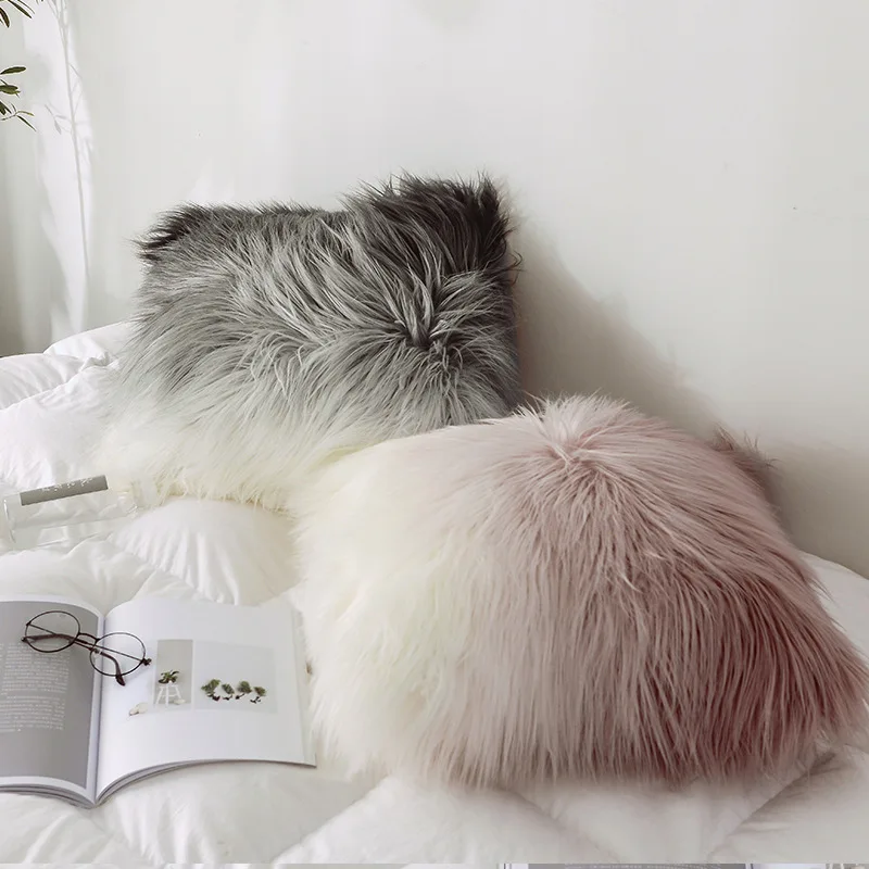 

High Quality Plush Pillowcase Soft Wool Gold Silver Furry Cushion Cover Square Waist Throw Pillow Cover Gifts Faux Fur