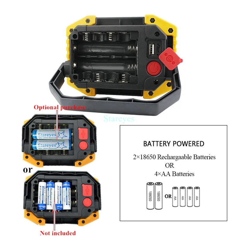 Portable COB LED Floodlight 20W Rechargeable Flood light Outdoor emergency lamp flashlight torch optional purchase 18650 battery