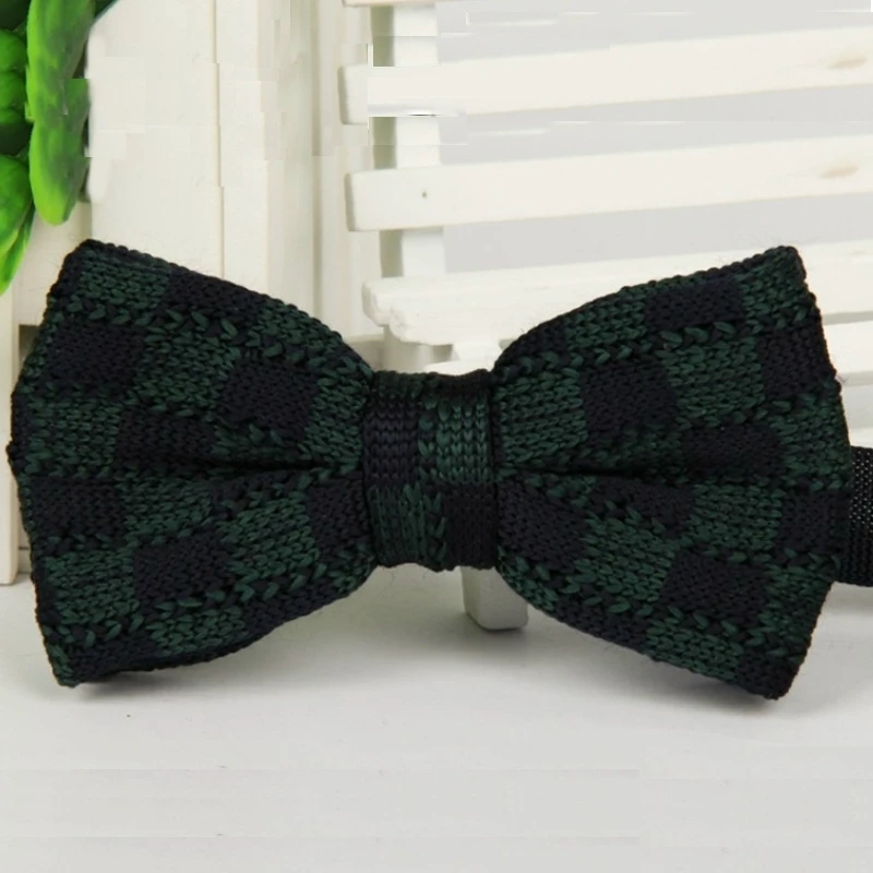 1pc Men's Seagreen Checked Bowties Classical Double Tie Layer Knit Bowtie Knitted Pre Tied Bow Tie Groom Wedding Party ZZBW231