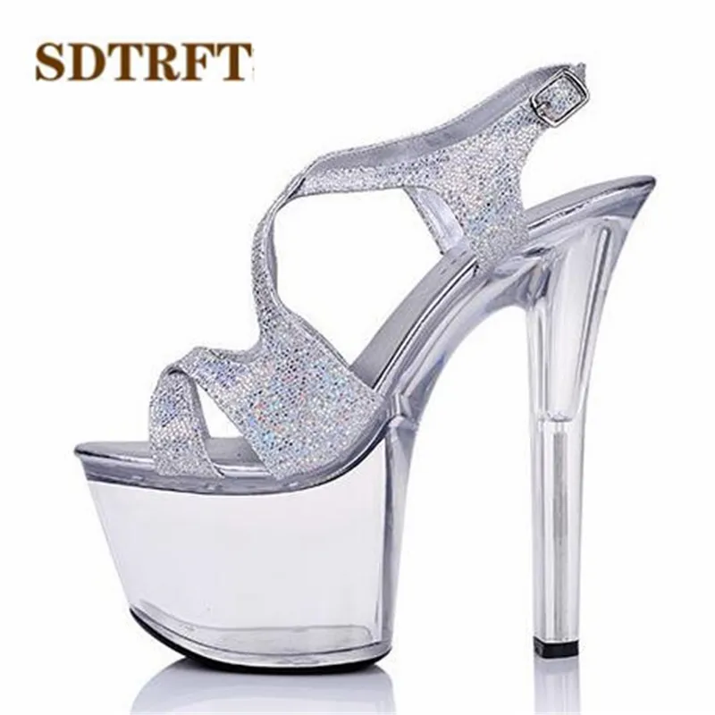 SDTRFT Plus:34-44 Sliver Open Toe platform sandals 15/20cm thick high-heeled female bridal Cross-tied shoes woman wedding pumps