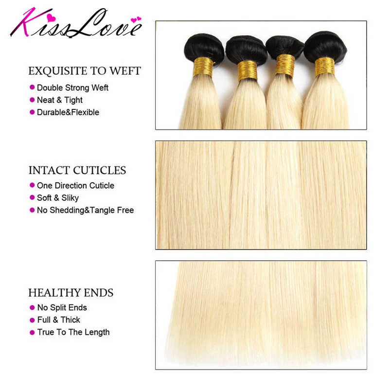 Kuss Liebe Ombre Bundles mit Verschluss Indische 1B 613 Farbe Menschliches Haar 3 Bundles Mit Spitze Verschluss Gerade Haar erweiterung