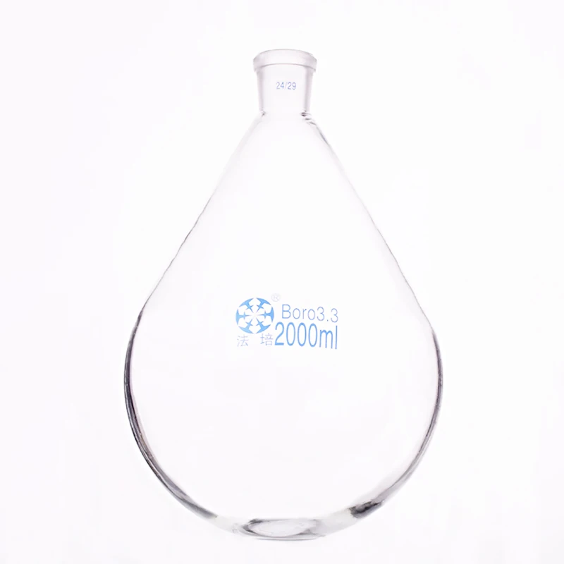 Flask eggplant shape,short neck standard ground mouth,Capacity 2000ml and joint 24/29,Eggplant-shaped flask