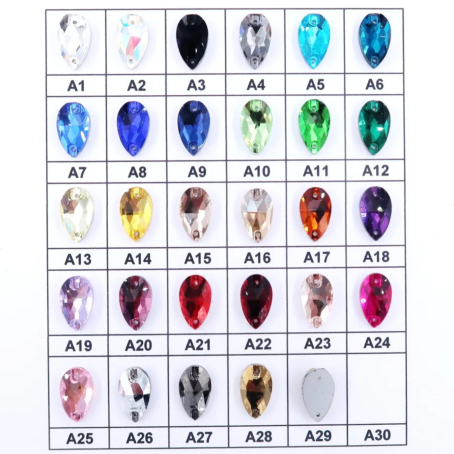 Tropfenförmige Aufnähsteine, Doppelloch-Kristallsteine mit flacher Rückseite, facettierte Glassteine zum Nähen für Kleider und DIY-Bastelarbeiten – Detail 3