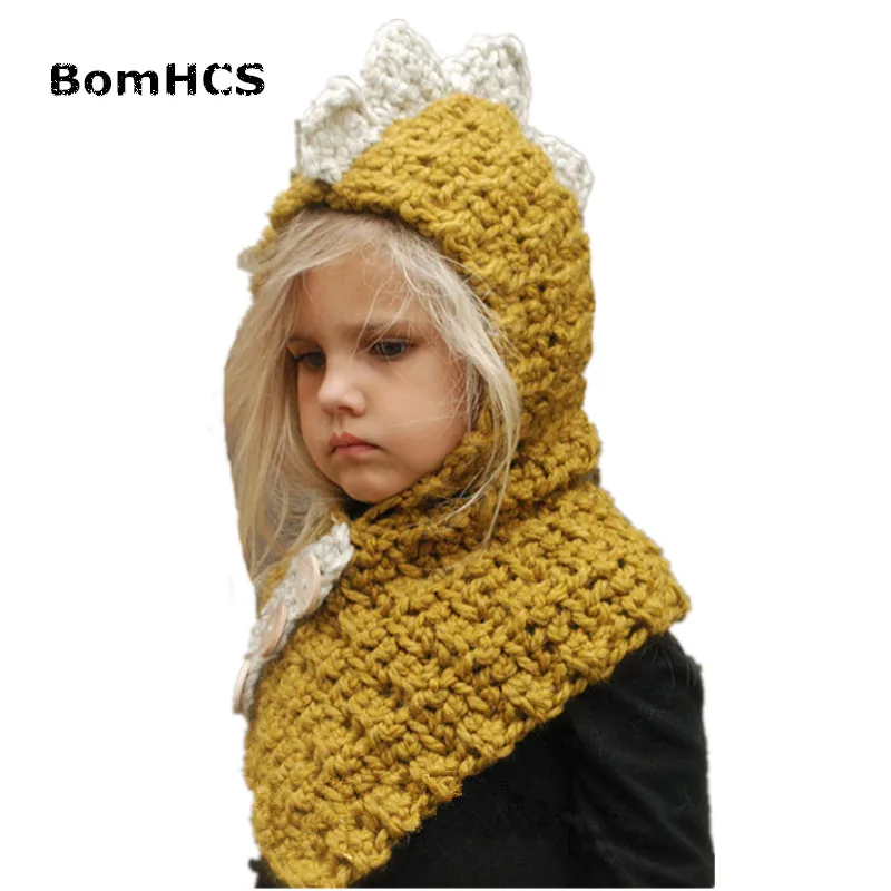 BomHCS Hat Scarf Set Autumn Winter Kids Warm Handmade Knit Beanie Cartoon Animal Dinosaur Cap (for head 45-50cm)