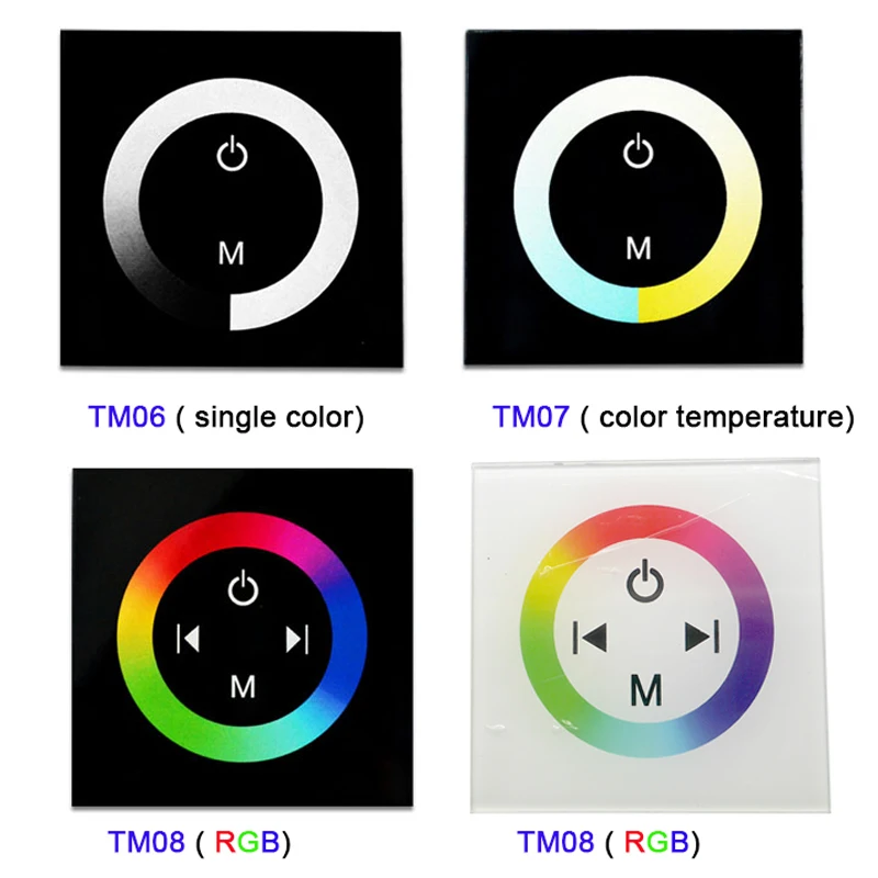 TM06 TM07 TM08 DC12V-24V wall mounted single color/CT/RGB led Touch Panel Controller glass dimmer switch for LED Strip light