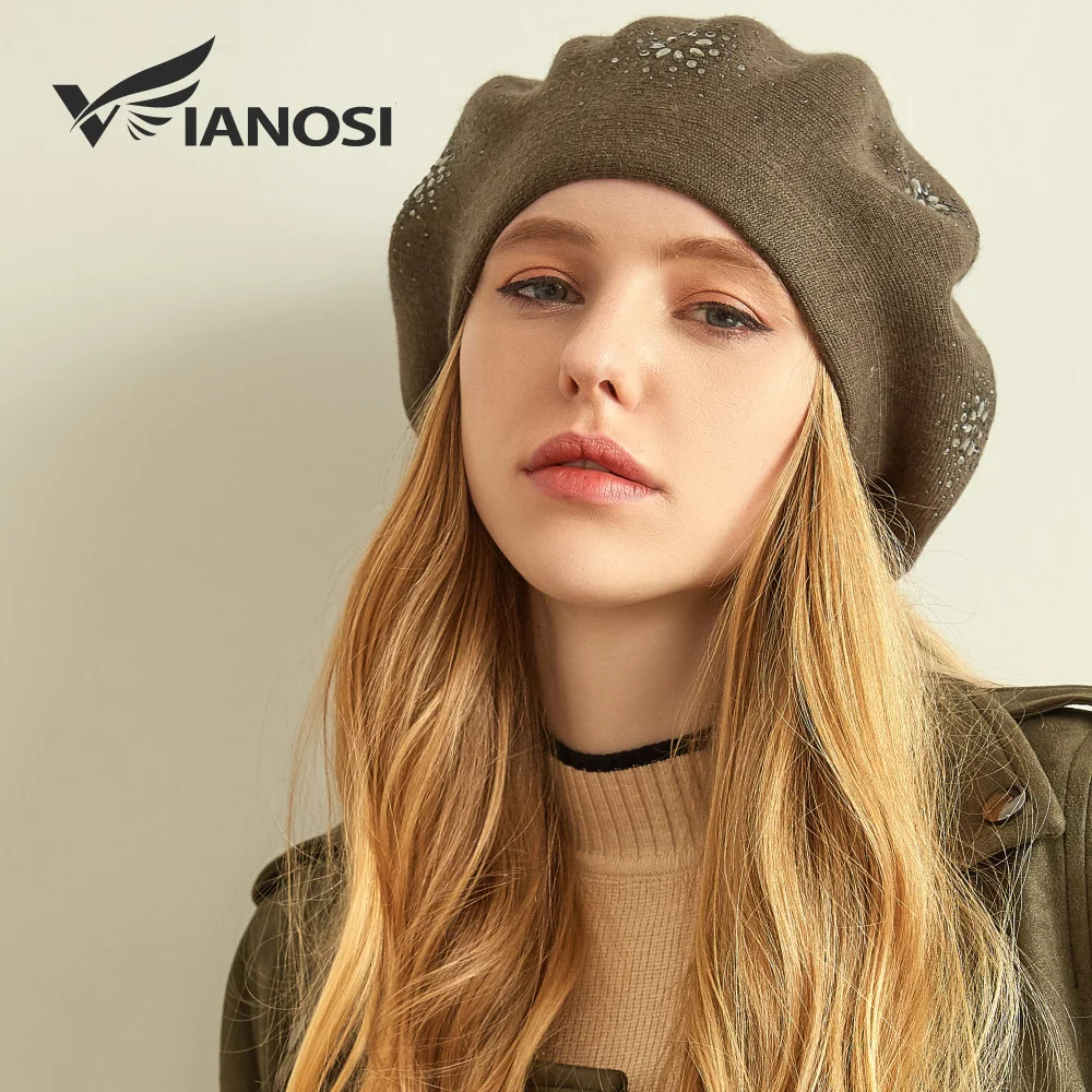 VIANOSI Wool Beret Female Winter Hats For Women Flat Cap Knit Cashmere Hats Lady Girl Berets Hat Female