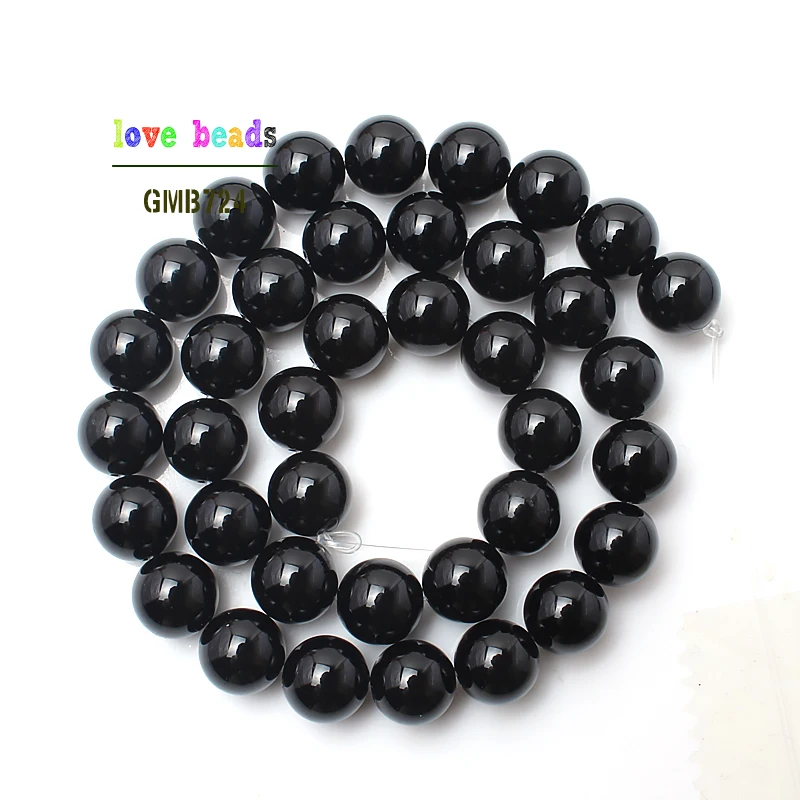 wholesale Natural Stone Beads Smooth Round Black Agates Onyx Loose Beads For Jewelry Making Pick Size 2/3/4/6/8/10/12/1mm